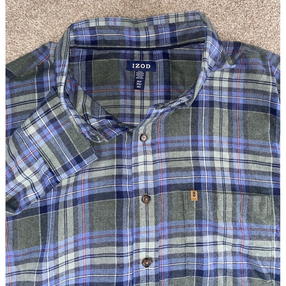 IZOD LS Stratton Flannel Deep Forest Mens 3XLT Blue/Green/Red Work Wear Camp Y2K